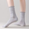 Anna-Kaci Women's 3 Pair Pack Quarter Socks with Knit Patterns Lace Trim and Bow Detail - Light Blue - 2 of 4