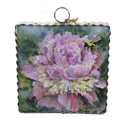 Home Decor 7.0" Mini Rozie's Bee Paradise Peony Flowers  -  Wall Sign Panels