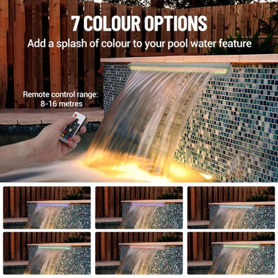 Pool Fountain Stainless Steel, Pool Waterfall with LED Strip Light, Waterfall Spillway Rectangular Garden Outdoor, LED Pool Fountains