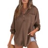 Coolmee Women Waffle Knit Tops Loose Henley Shirts Long Sleeve Button V Neck Casual Tunic Top - 3 of 4