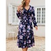 Womens Deep V Neck Floral Print Long Sleeve Ruffle High Waist Beach Flowy Maxi Dress Dress - 2 of 4