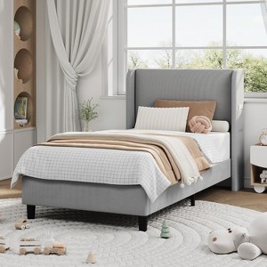Velvet Twin Bed Frame w/Adjustable Headboard – 12-Slat Platform Bed, Noise-Free & Easy Assembly | No Box Spring Needed - 1 of 4