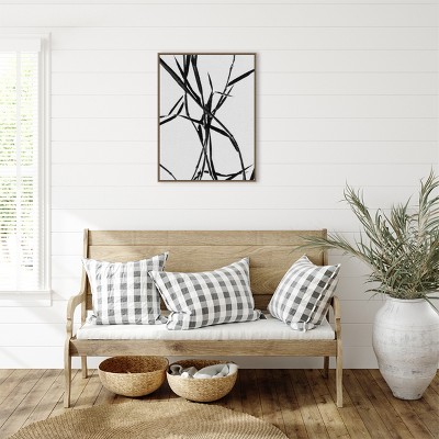 Grass Detail White Abstract Canvas Art with Bronze Frame