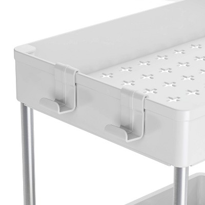 Simplify 2-Tier White Plastic Sink Organizer with Drawer