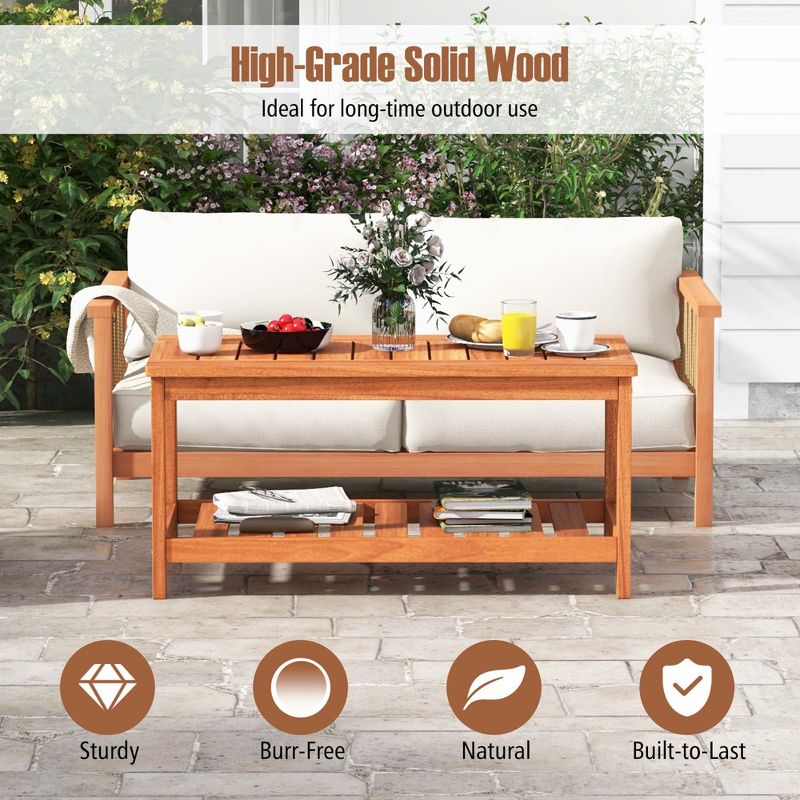 Costway Patio Coffee Table 2-Tier Outdoor Side Rectangle Side Table Solid Wood Porch, 5 of 10