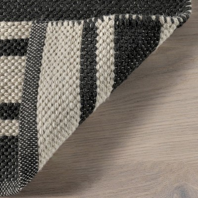 Bowery Charcoal and Off-White Handmade Wool Striped Area Rug, 5' x 8'