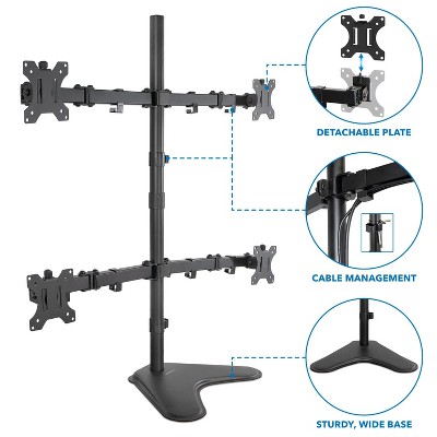 Black Steel Quad Monitor Adjustable Desktop Stand