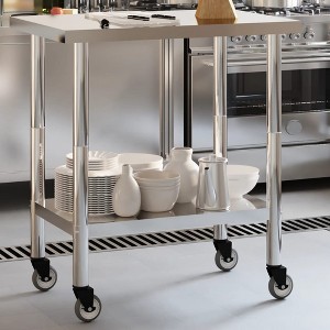 vidaXL Kitchen Work Table with Wheels 32.5"x21.7"x33.5" Stainless Steel - 1 of 4