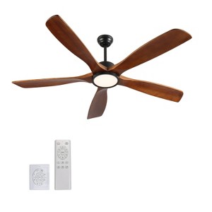 Wanze of Ocean 60 in. Smart Indoor Noiseless Black Solid Wood LED Ceiling Fan with 3 Downrods and Remote, Wall Control - 1 of 4