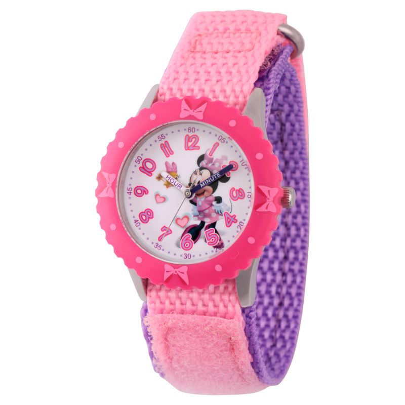 Girls' Disney Minnie Mouse Stainless Steel Time Teacher Watch - Pink, 1 of 6