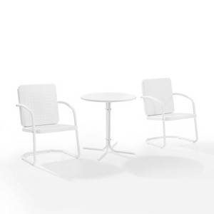 Bates 3pc Outdoor Bistro Set with Table & 2 Chairs - White - Crosley: Vintage Style, Metal, Weather-UV-Resistant - 1 of 4