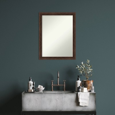 Warm Walnut 21"x27" Rectangular Wood Bathroom Vanity Mirror