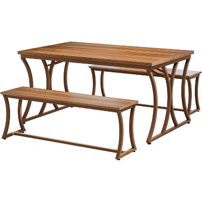 Tribesigns 4-Piece 51-Inch Dining Table Set with 2 Benches & Table Runner for 4-6