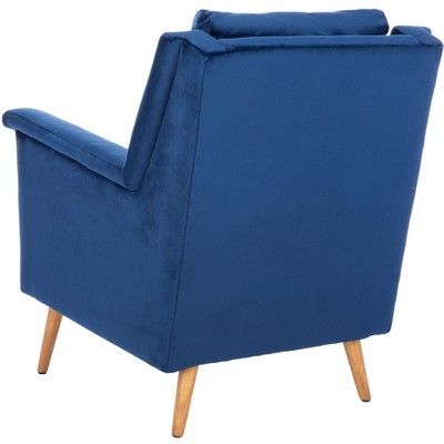 Contemporary Navy Velvet Armchair with Solid Oak Legs
