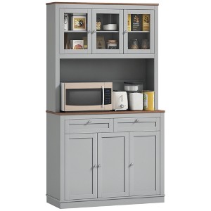 HOMCOM 71" Tall Kitchen Pantry Storage Cabinet with 2 Drawers, Microwave Cabinet with Adjustable Shelves and Glass Doors, Gray - 1 of 4