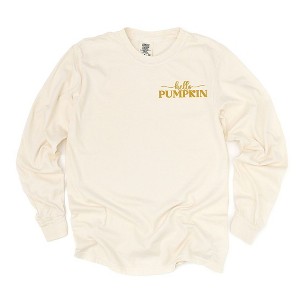 Simply Sage Market Women's Embroidered Hello Pumpkin Long Sleeve Garment Dyed Tee - 1 of 4