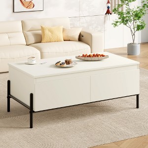 Garvee Coffee Table with 2 Handle-free Drawers White Center Table with Open Storage Shelf - 1 of 4