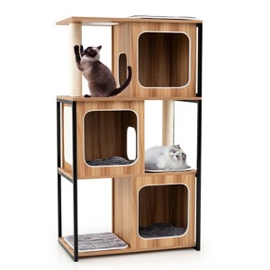 Tangkula Modern Cat Tree for Indoor Kittens Cat Tower House w/ Metal Frame Large Platform - 1 of 4
