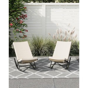 2pcs Indoor Outdoor Rocking Chairs, Modern Rocker Chairs for Napping Relaxing, Rattan Patio Reclining Rocker Chair with Thick Cushion & Iron Frame - 1 of 4