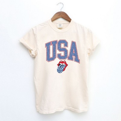 Simply Sage Market Women's USA Patriotic Lips Short Sleeve Garment Dyed Tee