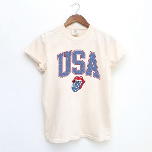Simply Sage Market Women's USA Patriotic Lips Short Sleeve Garment Dyed Tee - 1 of 3