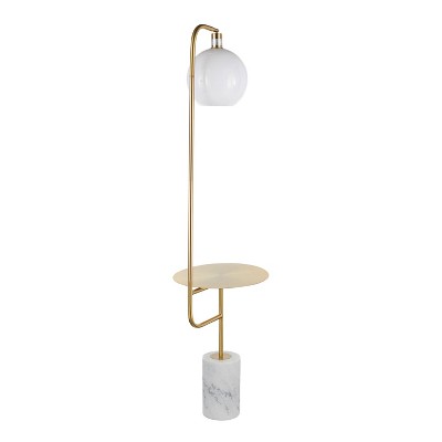 Contemporary White & Gold Marble-Base Floor Lamp with Side Table