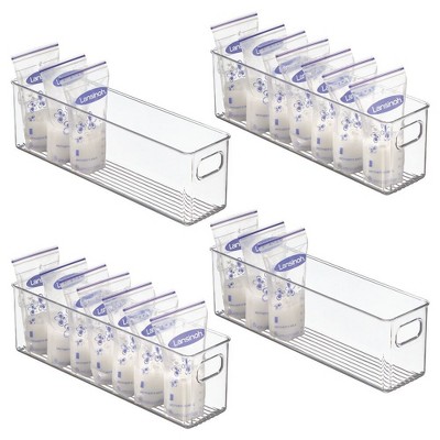 mDesign Plastic Long Stackable Storage Bin, Handles for Nursery, 4 Pack, Clear
