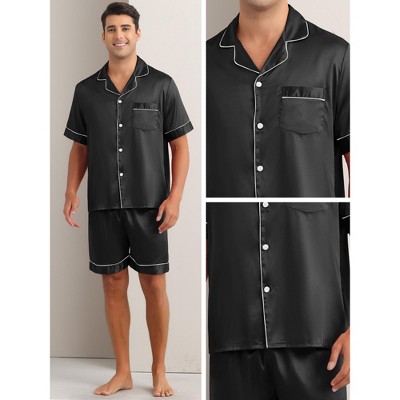 INSPIRE CHIC Men's Short Sleeve Two-Pieces Loungewear Satin Pajamas Set