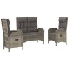 vidaXL 3-Piece Outdoor Furniture Set - Gray Poly Rattan Patio Dining with Cushions, Reclining Chairs, Tempered Glass Tabletop - 3 of 4