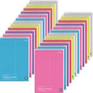 Steno Pads Spiral 6 x 9 inches, Gregg Rule White Paper, 80 Sheets Steno Notebook for writing in Pink, Purple, Green, Blue, Red, Grey, Color May Vary - 1 of 4