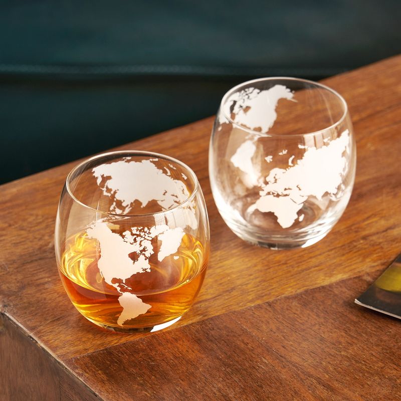 Viski Globe Whiskey Tumblers, Set of 2, Etched Glass Whiskey Enthusiast Gift and Glassware Accessory,  12 oz, 3 of 10