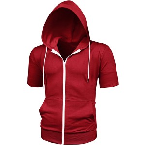 Lars Amadeus Men's Solid Color Zip Up Short Sleeve Hoodies Sweatshirt - 1 of 4