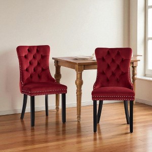 Mshliw Set of 2 Classic Velvet Upholstered Dining Chairs with Tufted Backs, Nailhead Trim and Solid Wood Legs for Dining Room - 1 of 4