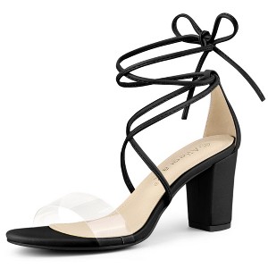 Allegra K Women's Clear Strap Padded Insole Lace Up Block Heels Sandals - 1 of 4