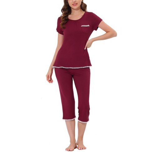 Cheibear Womens Round Neck Pajama Set With Capri Pants Casual