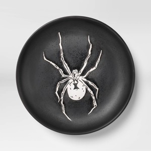 6.125" Halloween Stoneware Spider Appetizer Plate Black - Threshold™: Round, Microwave & Dishwasher Safe, Handcrafted - 1 of 3