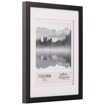 11x14 Black Wood Picture Frame with Double White Mat