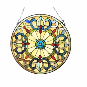 Chloe Lighting Frances Tiffany-Style Victorian Stained-Glass Window Panel 22" Height - 1 of 3