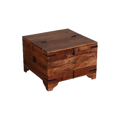 Trunk Shape Mango Wood Storage Side/ End Table with Hinged Top Brown/Black - The Urban Port