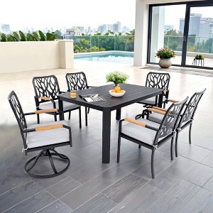 DOMETOUR 7Pcs Outdoor Patio Aluminum Dining Set, with 4 Dining Chairs & 2 Swivel Rockers, Branch-Like Backrest, Table with Umbrella Hole - 1 of 4