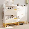 Narrow Shoe Cabinet, 2 Flip Drawer Storage with Fluted Panel, Hidden Organizer for Entryway, Foyer, Hallway - 3 of 4