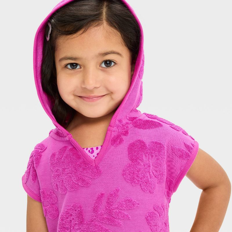Toddler Girls' Towel Terry Hibiscus Printed Hooded Cover Up Top - Cat & Jack™ Purple, 4 of 5