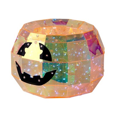 Christmas Prismatic Iridescent Pumpkin Candy Box 9", LED lights