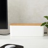 ionX Box for Cable Management, 1 Large ABS Cord Organizer Box with Bamboo Lid, White - 2 of 4