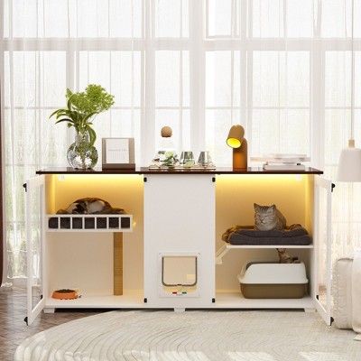 FUFU&GAGA White Cat Cabinet Transparent Acrylic Door Built-in Cat Climbing Pile Cat Bed Platform