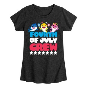 Girls' - Baby Shark - Fourth Of July Crew Fitted Short Sleeve Graphic T-Shirt - 1 of 4