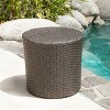 Vynxaria Patio End Tables - 17.5-Inch Gray Barrel Side Table with Wicker Weave - 2 of 4