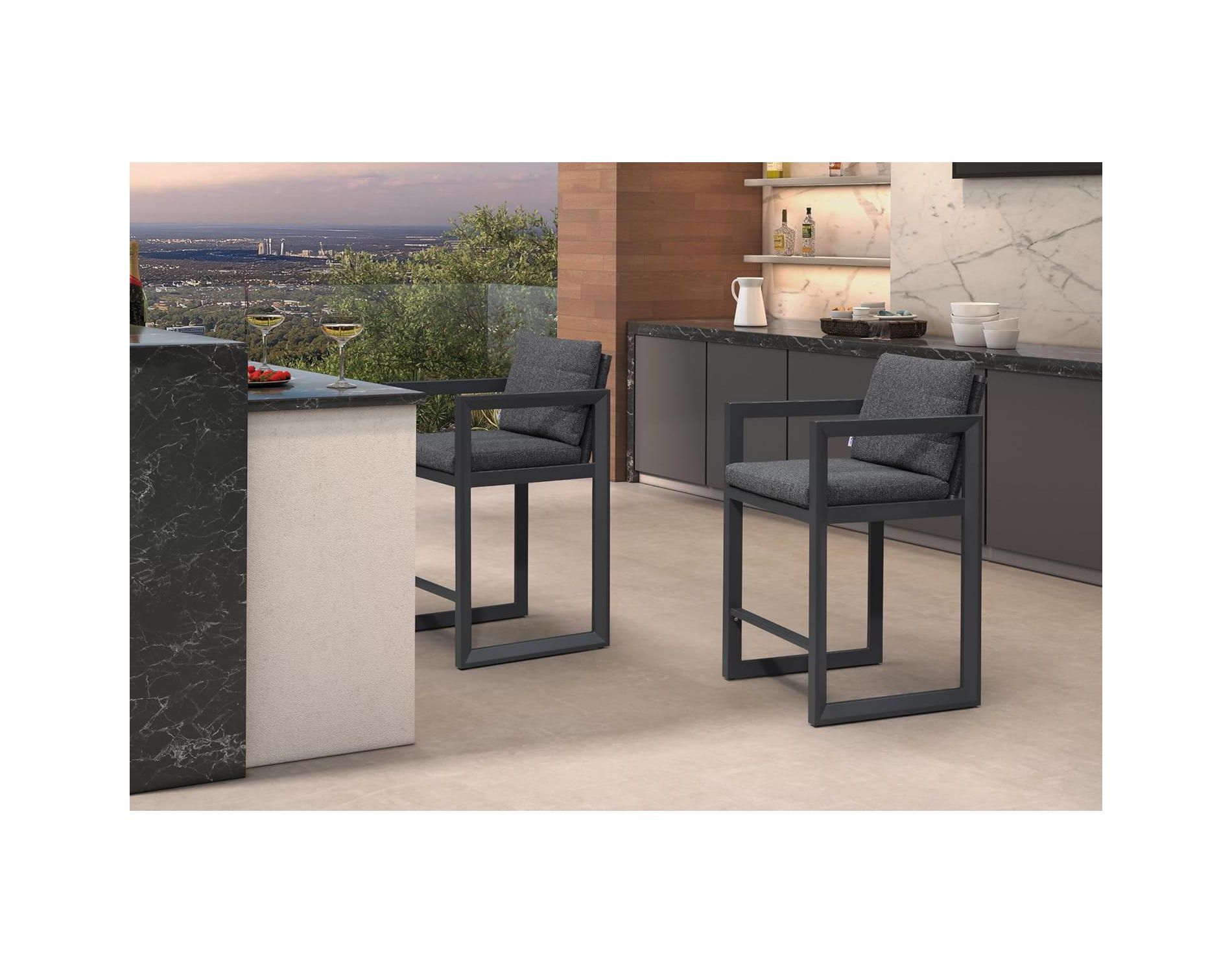 PURPLE LEAF Outdoor Bar Stools Set of 2 26'' Modern Aluminum Barstools with Removable Cushion Patio Bar Stool for Kitchen Outside Island Backyard