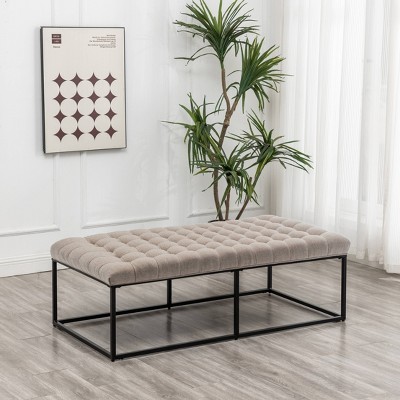 56" Wide Button Tufted Metal Ottoman - WOVENBYRD