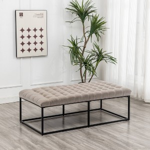 56" Wide Button Tufted Metal Ottoman - WOVENBYRD - 1 of 4